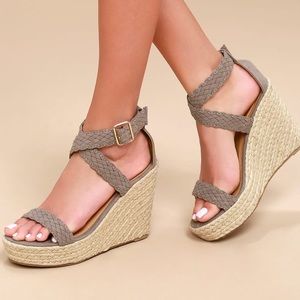 Mauve suede espadrille wedges